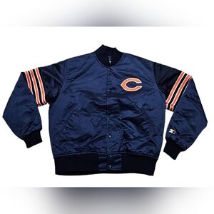 Vtg 90’s Chicago Bears Football Satin Starter Snap Varsity Jacket Quilted Medium